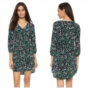 Veronica Beard Black Silk Elm Shirt Dress Green blue white Print Size 0